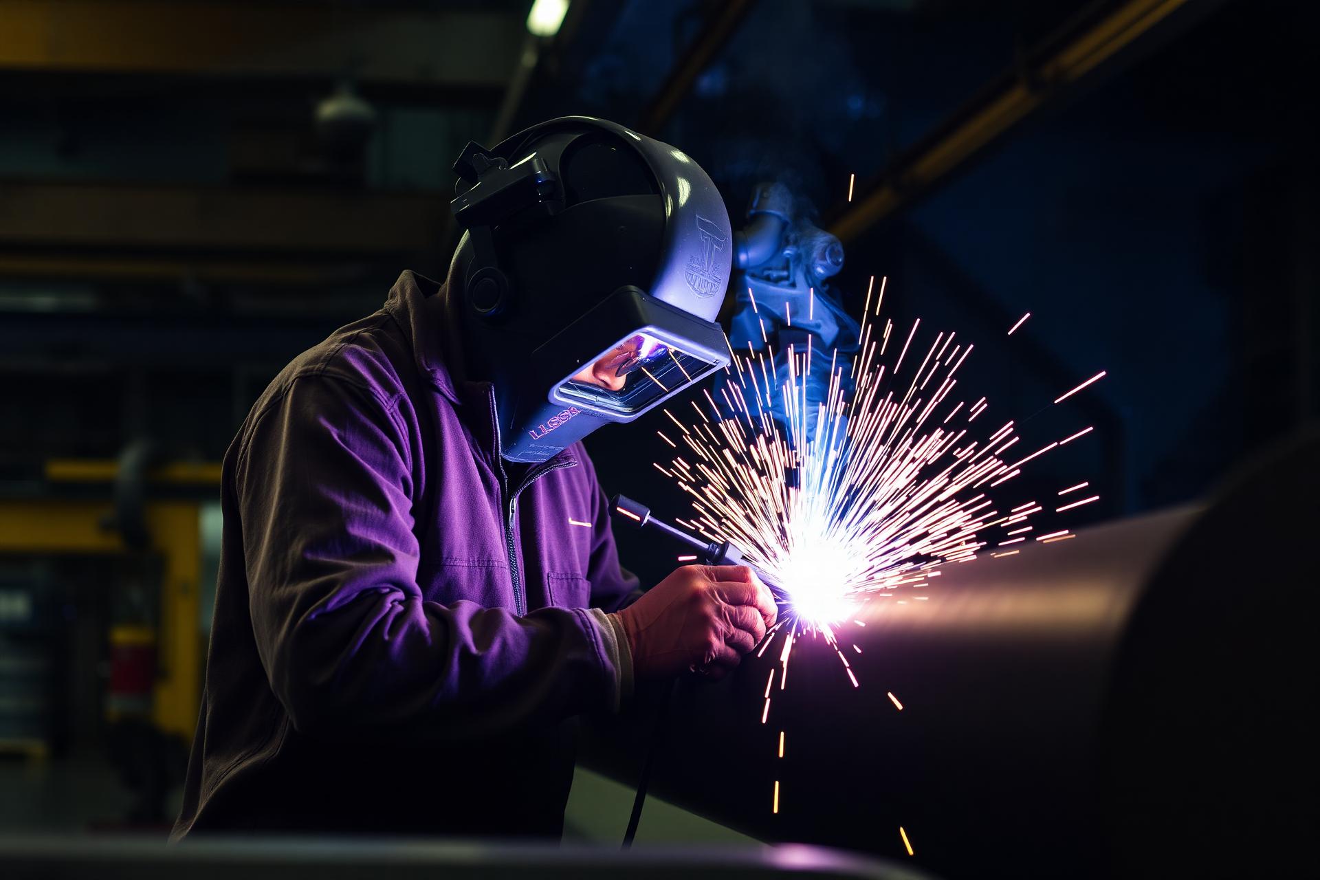 Certified welder working on industrial piping